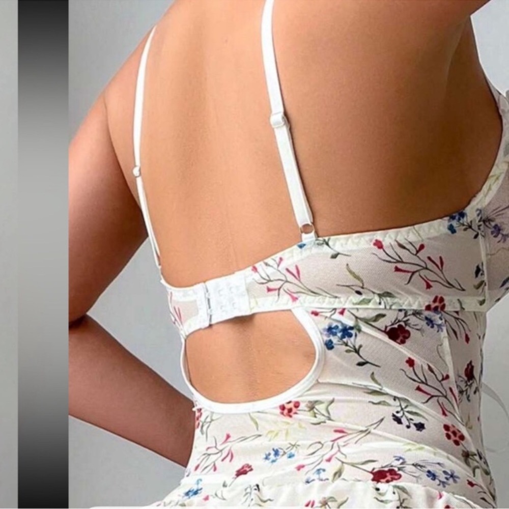 4pcs/Set Romantic Lace Patchwork Printed Tight Fitting Bra Set - Picture 3 of 4